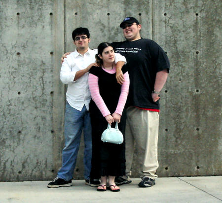 Beefy, Paige, and Jones in front of Beasely Hall