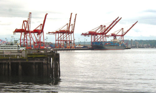 Seattle wharf, cargo ship