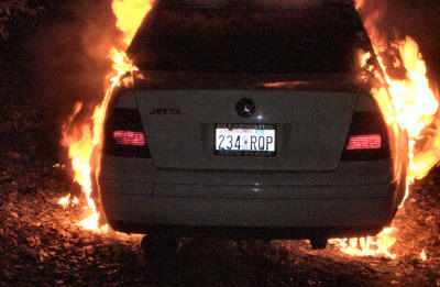 VW Jetta on fire