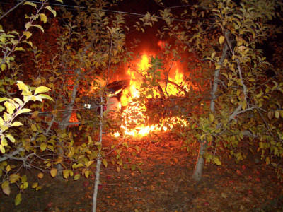 car fire in the orchard