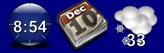 Weather Docklet reports snow and 33 F.