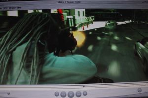 Crappy snapshot I took of the Matrix 2 trailer in quicktime 5. Who is that with the grey dreadlocks?