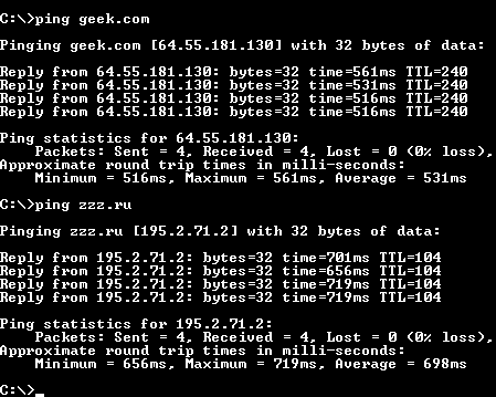 A GIF that's entirely too large... my pings to zzz.ru and geek.com.